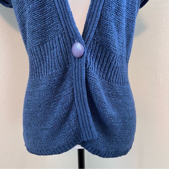August Silk Petite Blue Short Sleeve Knit Cardigan Sweater Size SP - Picture 2 of 7
